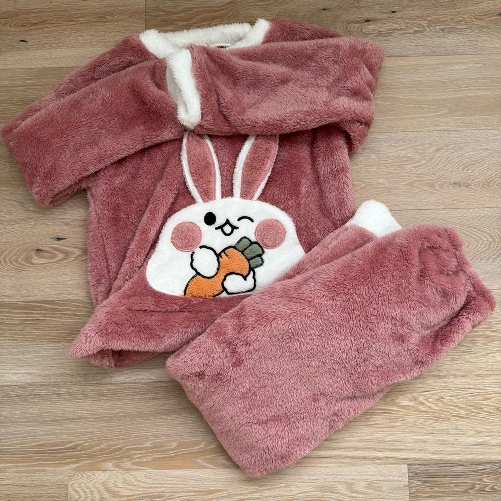 Pink Fuzzy Bunny Costume Pajama Set